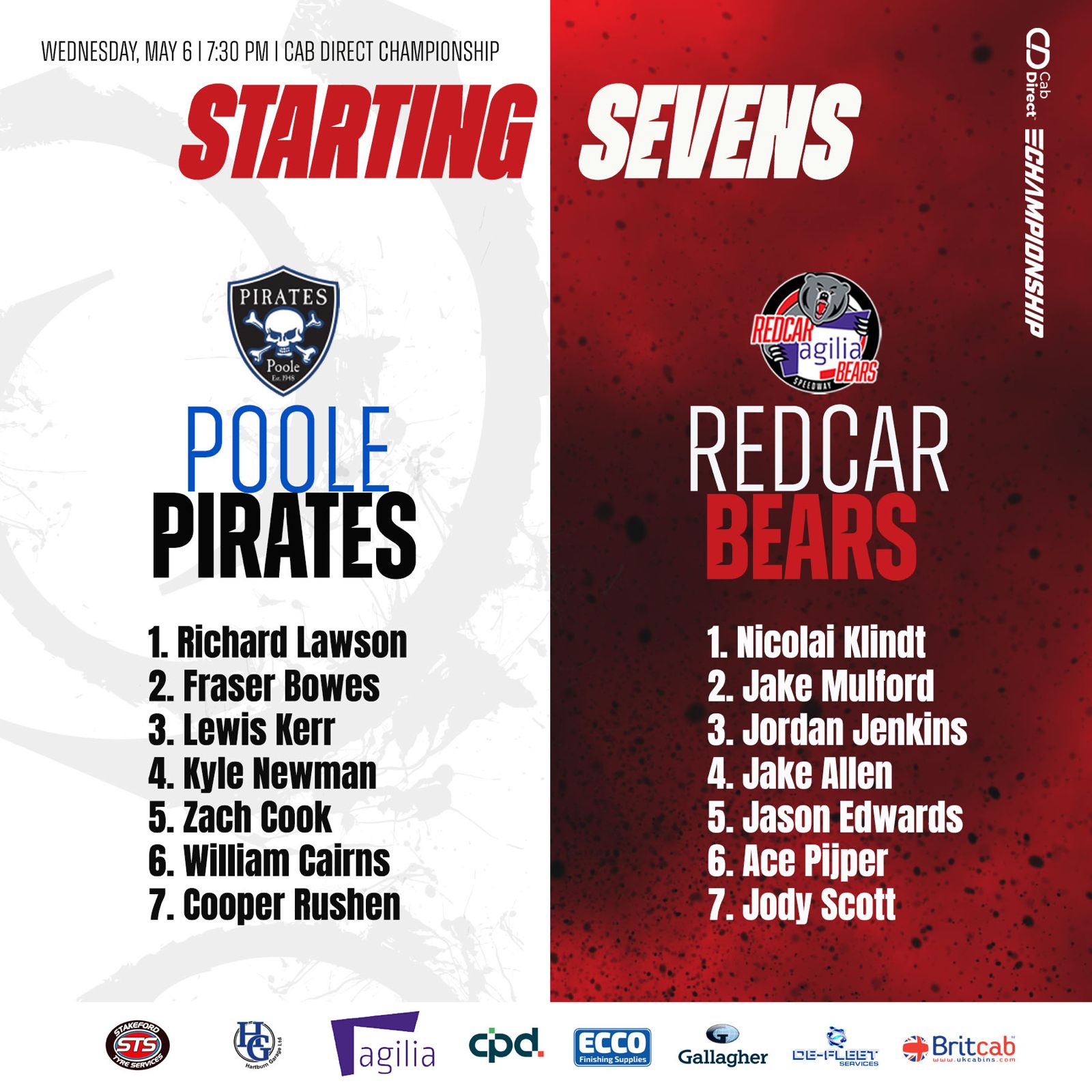 MATCH PREVIEW: POOLE PIRATES vs REDCAR AGILIA BEARS CHAMPIONSHIP | WEDNESDAY MAY 6TH | WIMBORNE ROAD